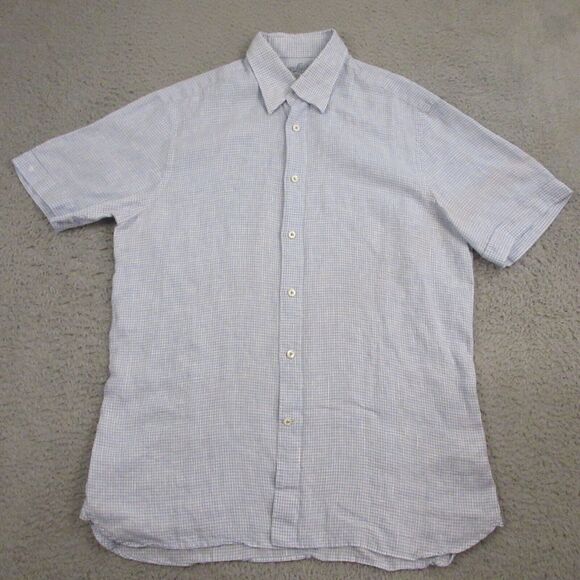 Van Laack‎ Royal Mens Linen Button Down shirt size L Check Gingham Short Sleeve - Picture 1 of 9